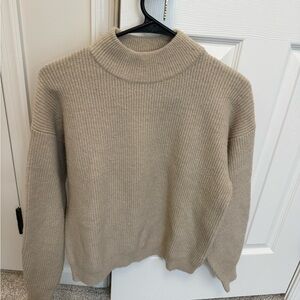 Leith Beige Ribbed Mock Neck Sweater